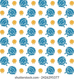 Lamb icon trendy repeating pattern blue yellow beautiful vector illustration background