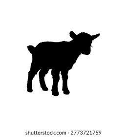 lamb, kid, vector, silhouette, baby animal, young livestock, farm, sheep, goat, cute, small, rural, rustic, black and white, monochrome, isolated, agriculture, ranch, spring, nature, nursery, pastoral, farm life, animal profile, livestock, wool, design element, bold, graphic