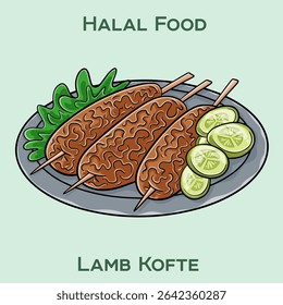 Lamb Kofte, a delightful halal dish featuring seasoned ground lamb grilled to perfection, offering a juicy and flavorful experience