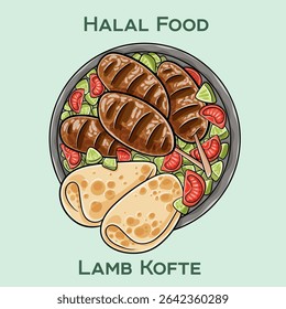 Lamb Kofte, a delightful halal dish featuring seasoned ground lamb grilled to perfection, offering a juicy and flavorful experience