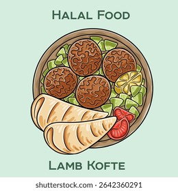Lamb Kofte, a delightful halal dish featuring seasoned ground lamb grilled to perfection, offering a juicy and flavorful experience