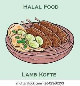 Lamb Kofte, a delightful halal dish featuring seasoned ground lamb grilled to perfection, offering a juicy and flavorful experience