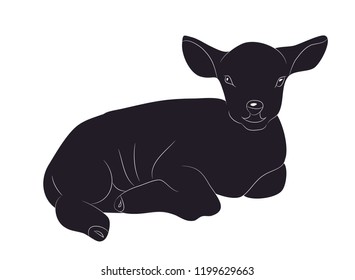 lamb lies drawing silhouette, vector, white background