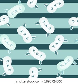 Lamb light blue and brown color chaotic seamless pattern on striped blue background. Children graphic design element for different purposes. Flat vector illustration.