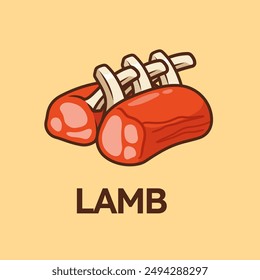 Lamb Meat Cartoon Vector Icon Illustration. Food Object Icon Concept Isolated Premium Vector. Flat Cartoon Style