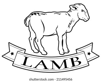 Lamb meat food label of a lamb and banner reading lamb