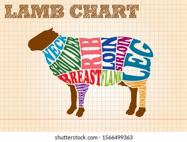 Lamb meat illustration of typography chart in the note, Lamb's Silhouette 1