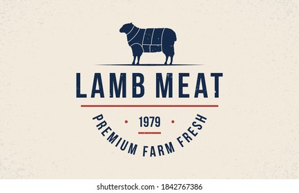 Lamb Meat - vintage logo concept. Logo for Butchery, Meat shop, Grill and Bar with sheep silhouette. Lamb logo template. Grunge texture. Vector illustration