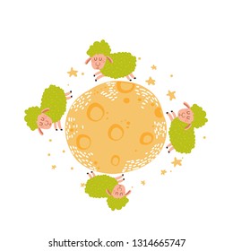 lamb at night, vector illustration