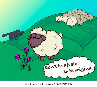 lamb on the background of wolf and herd