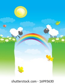 the lamb passes through a precipice on a rainbow (vector)