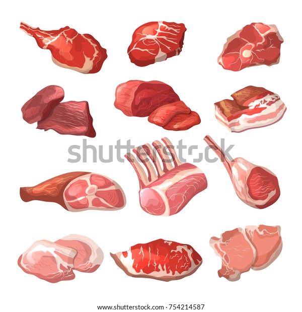 ラム肉 豚肉 その他の肉の絵を漫画風に描いたもの 牛肉のステーキ 豚肉の生肉 ベクターイラスト のベクター画像素材 ロイヤリティフリー