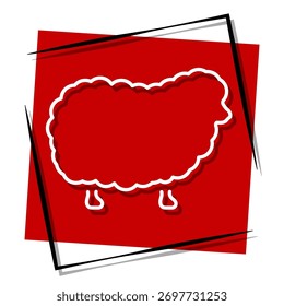 lamb, red banner in a frame. Vector illustration on a white background.