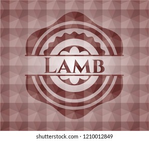 Lamb red seamless emblem or badge with abstract geometric pattern background.