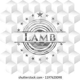 Lamb retro style grey emblem with geometric cube white background