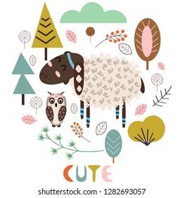 lamb in Scandinavian style- vector illustration, eps