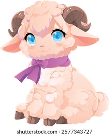 
Lamb with a scarf in anime style