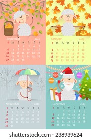 Lamb and seasons unique calendar in cartoon style.
