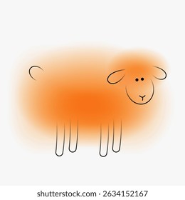 Caráter de desenho animado de cordeiro ou ovelha. Composição de arte criativa com gradiente embaçado e elementos de linha simples. Bright moderno design farm animal em estilo minimalista. Ilustração de vetor vívido.