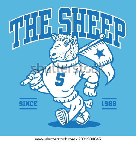 Lamb Sheep Mascot Character Design in Sport Vintage Athletic Style Vector Design