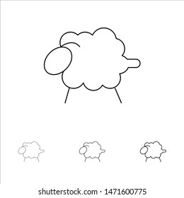 Lamb, Sheep, Wool, Easter Bold and thin black line icon set