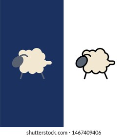 Lamb, Sheep, Wool, Easter  Icons. Flat and Line Filled Icon Set Vector Blue Background. Vector Icon Template background