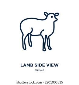 lamb side view icon from animals collection. Thin linear lamb side view, farm, animal outline icon isolated on white background. Line vector lamb side view sign, symbol for web and mobile