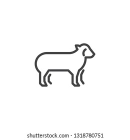 Lamb side view line icon. linear style sign for mobile concept and web design. Sheep standing outline vector icon. Farm animal symbol, logo illustration. Pixel perfect vector graphics