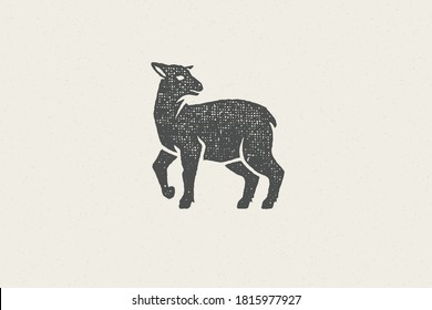 Lamb silhouette for domestic farm industry hand drawn stamp effect vector illustration. Vintage grunge texture emblem for butchery packaging and menu design or label decoration.