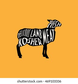 Lamb silhouette with typography. Kosher. Meat