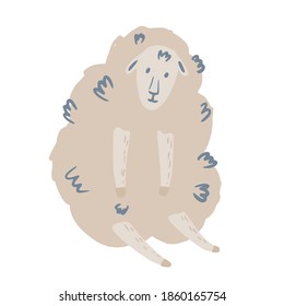 Lamb sit isolated on white background. Abstract cute picture pink color doodle vector illustration.