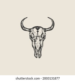 lamb skull hand drawing logo vector