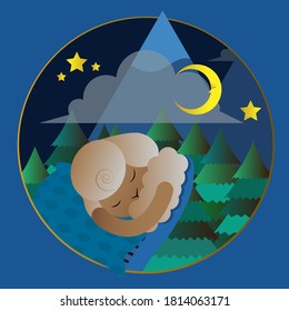 El cordero está durmiendo en un fondo azul
