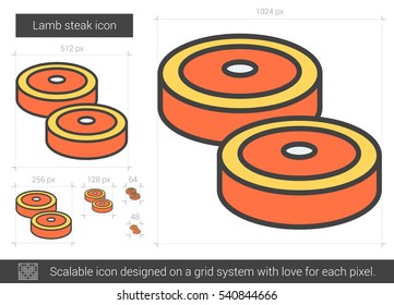 Lamb steak vector line icon isolated on white background. Lamb steak line icon for infographic, website or app. Scalable icon designed on a grid system.