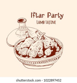 Lamb tajine, vector illustration.