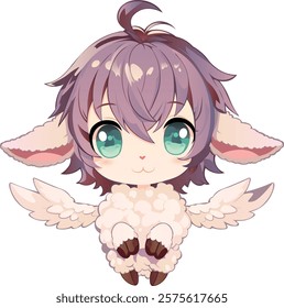 Lamb with wings in the form of a boy in anime style