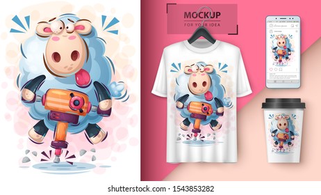 Lamb work poster and merchandising. Vector eps 10