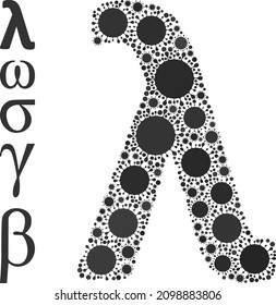 Lambda Greek lowercase letter mosaic icon. Vector mosaic composed of randomized bacterium icons. Coronavirus mosaic Lambda Greek lowercase letter icon, and similar icons.