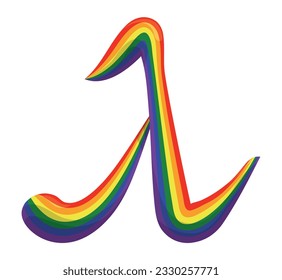 Lambda symbol with rainbow flag colors promoting LGBTIQ rights. Cartoon style design on white background.