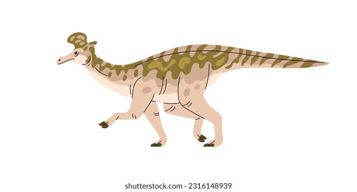 Lambeosaurini, prehistoric ancient dinosaur. Extinct big large dino with crest, side view. Prehistory reptile animal of Jurassic period. Flat vector illustration isolated on white background