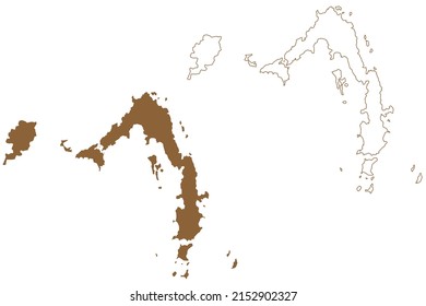 Lambi or Lampi Island (Republic of the Union of Myanmar, Burma, Mergui, Myeik Archipelago, Indian Ocean) map vector illustration, scribble sketch Lanbi Kyun, Sullivan's, Clara, We Ale map