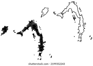 Lambi or Lampi Island (Republic of the Union of Myanmar, Burma, Mergui, Myeik Archipelago, Indian Ocean) map vector illustration, scribble sketch Lanbi Kyun, Sullivan's, Clara, We Ale map