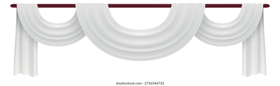 Lambrequin drapery. White realistic window interior curtain