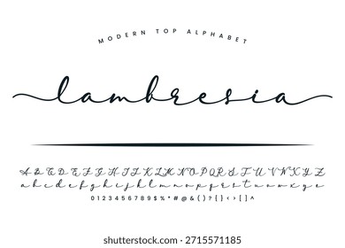 Lambresia Schriftart und Alphabet Satz von Vektor-Kalligraphie Buchstabe a b c d Skript Schriftart einzelne Buchstaben