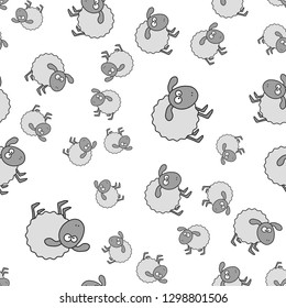 Lambs seamless pattern in cartoon style. On white background, vector illustration.