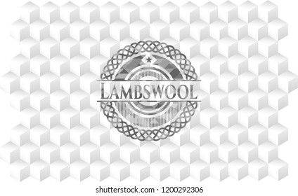 Lambswool grey emblem. Retro with geometric cube white background
