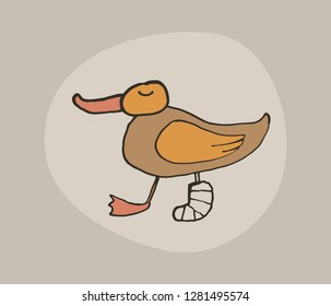 A lame duck sleeps with a bandaged leg.