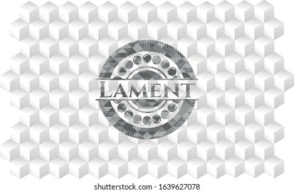 Lament grey emblem with geometric cube white background