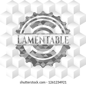 Lamentable grey badge with geometric cube white background