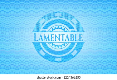 Lamentable light blue water wave emblem background.
